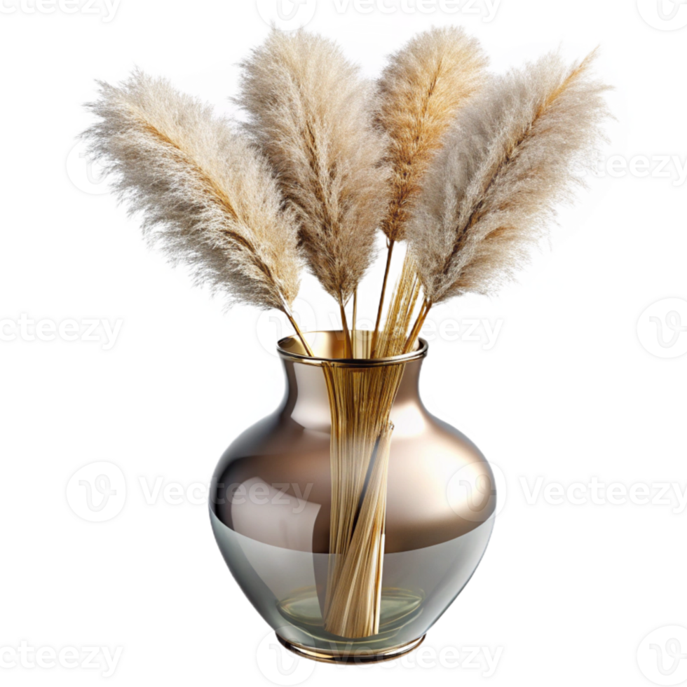 serene traditional Glass Vase with Pampas Grass Isolated Home Decor high quality png