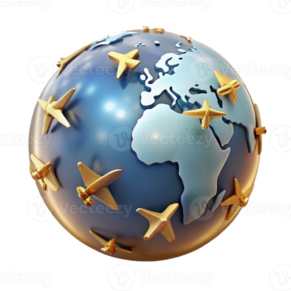 extraordinary contemporary Globe with Airplanes Flying Around Transparent for Global Travel exclusive png