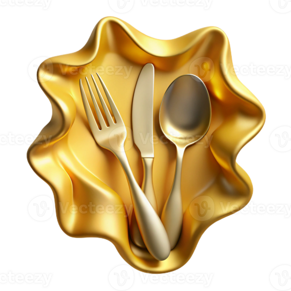 vibrant artistic Gold Fork Knife Spoon Cutlery Transparent for Menu Design premium png