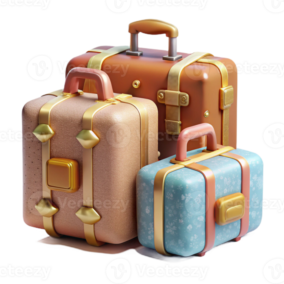 elegant classic Honeymoon Luggage Suitcases Packed Cutout for Travel Photography premium png