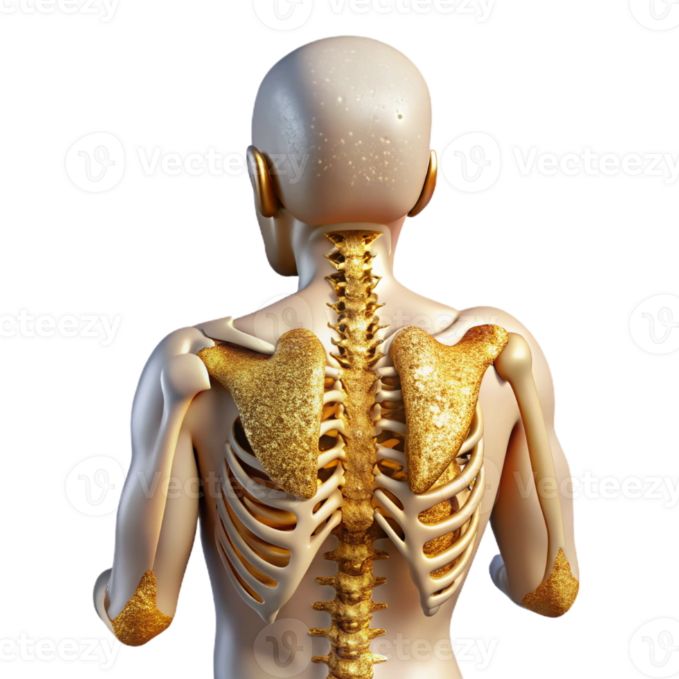 serene minimalist Human Skeleton Back View Cutout Anatomy Chart detailed png