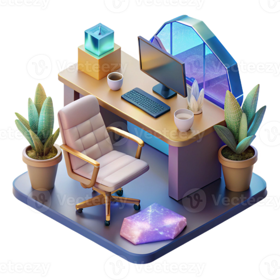 elegant artistic Isometric Vr Workspace Cutout for Virtual Office Concepts exclusive png