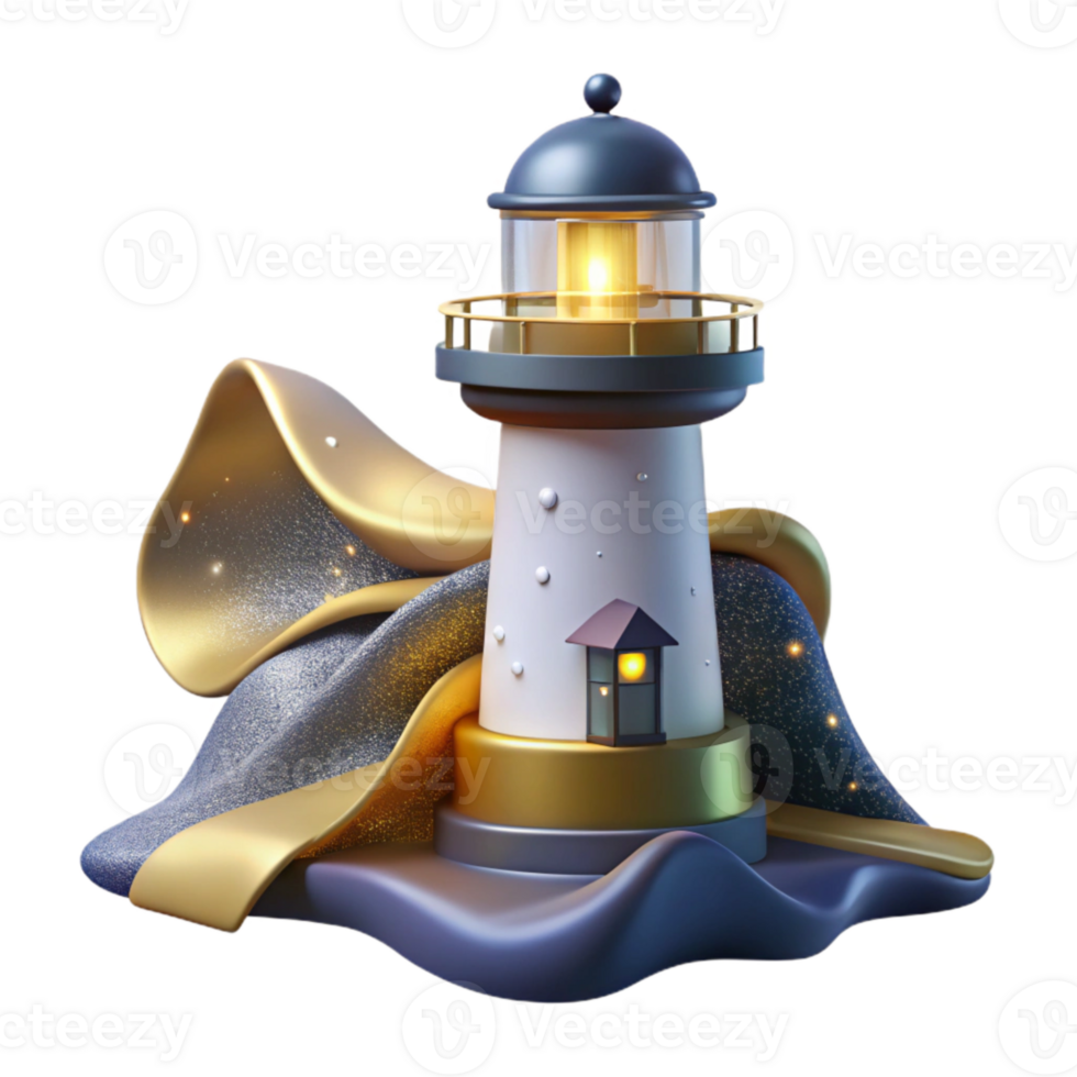 impressive modern Lighthouse at Night Transparent Background for Coastal Landscapes detailed png