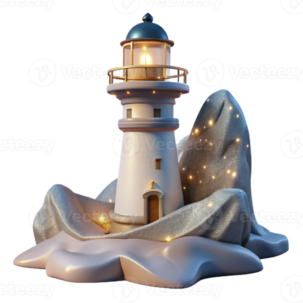 beautiful artistic Lighthouse at Night Transparent Background for Coastal Landscapes detailed png