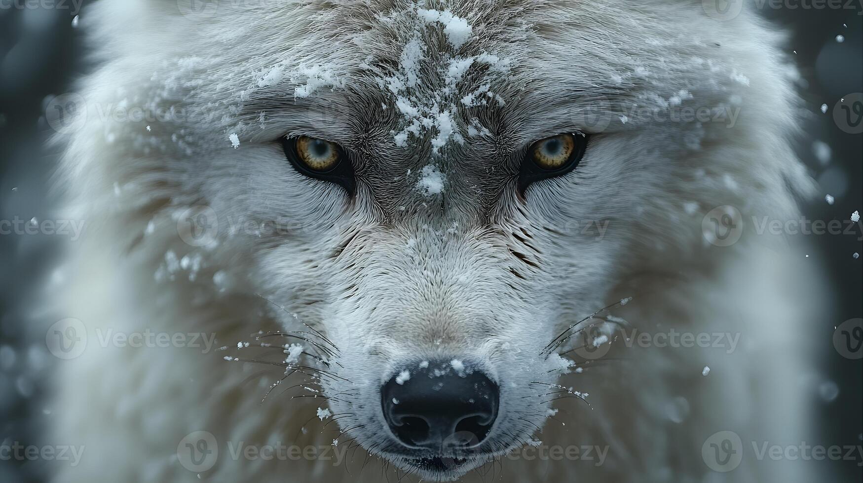 White Wild Wolf Stares with Fierce Eyes photo