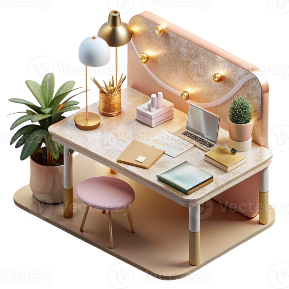 elegant traditional Office Desk Mockup with Branding Items Isolated high quality png