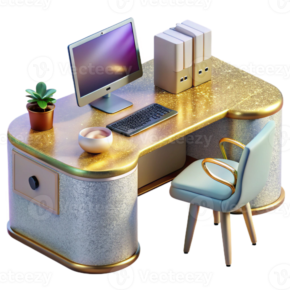 serene vintage Office Desk Workstation Computer Isolated authentic png