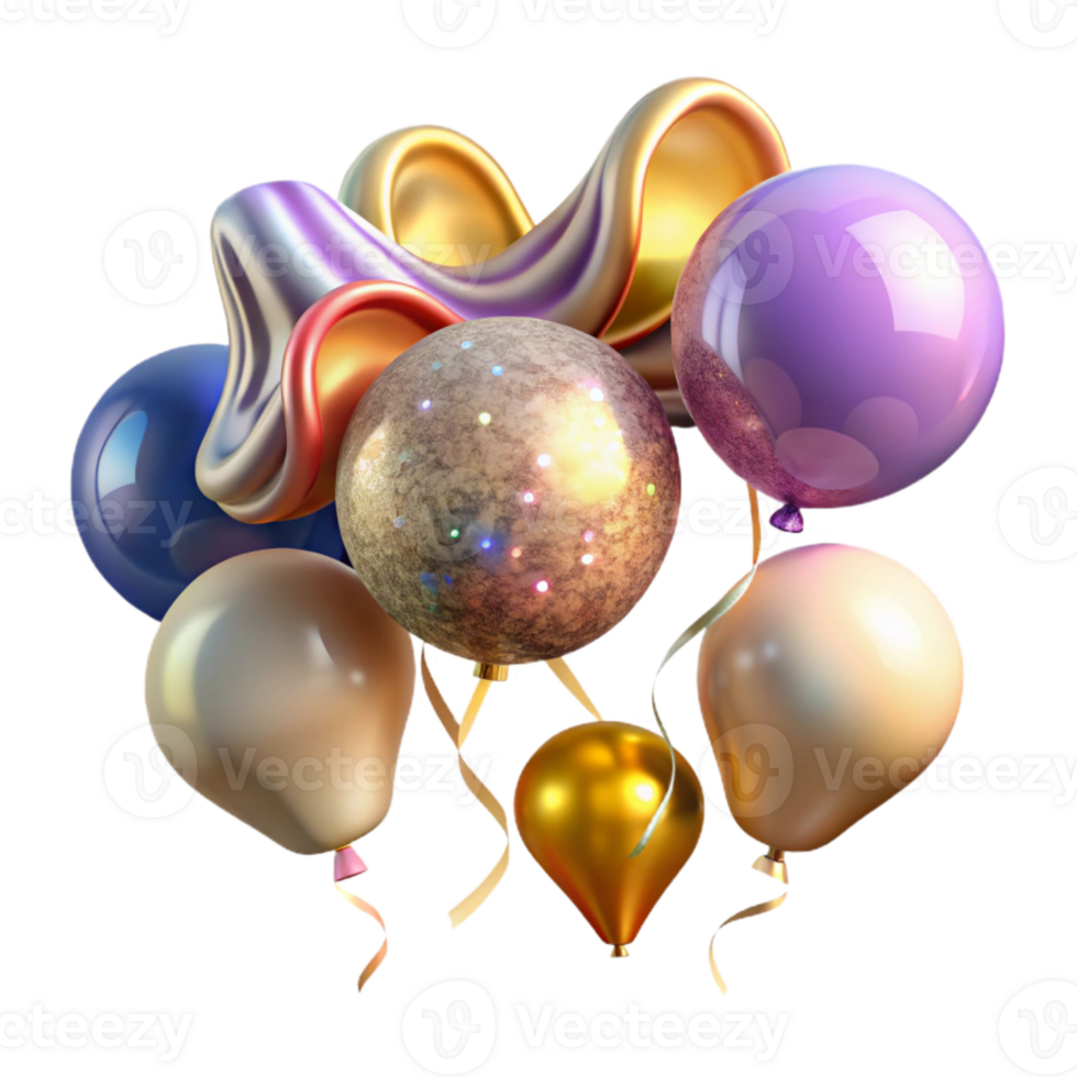 impressive classic Party Streamers and Balloons Colorful Set Cutout authentic png