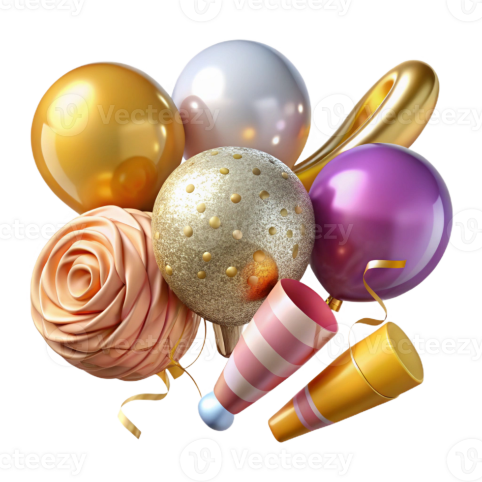 dramatic classic Party Streamers and Balloons Colorful Set Cutout professional png