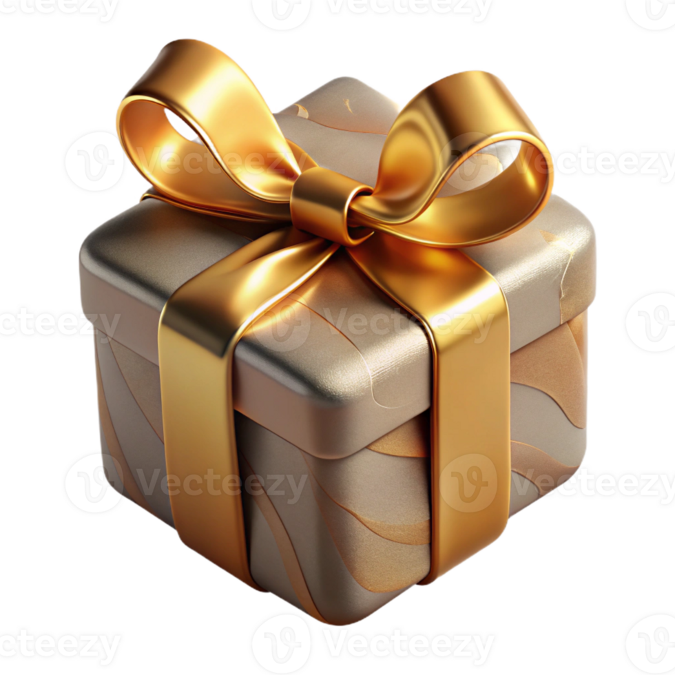 wonderful rustic Present Box Gold Ribbon Gift Isolated high quality png