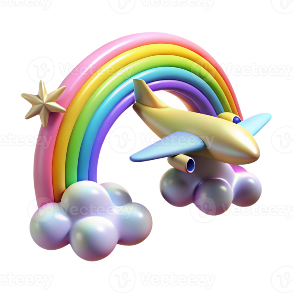 dramatic abstract Rainbow and Airplane in Sky Transparent for Fantasy Art professional png