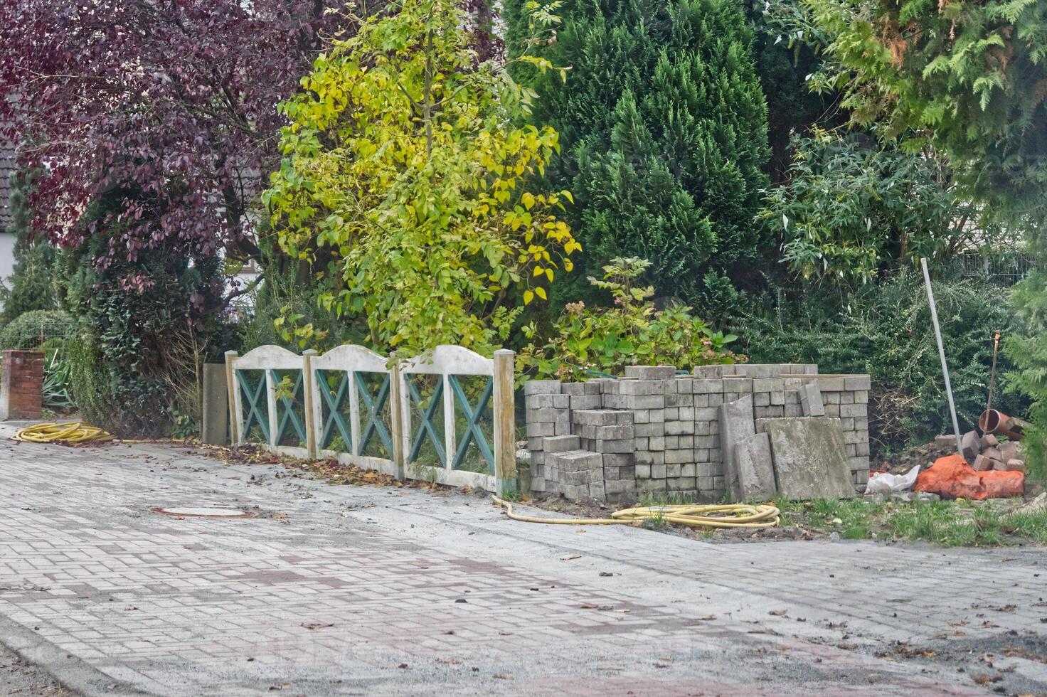 Outdoor Construction Site with Concrete Blocks photo