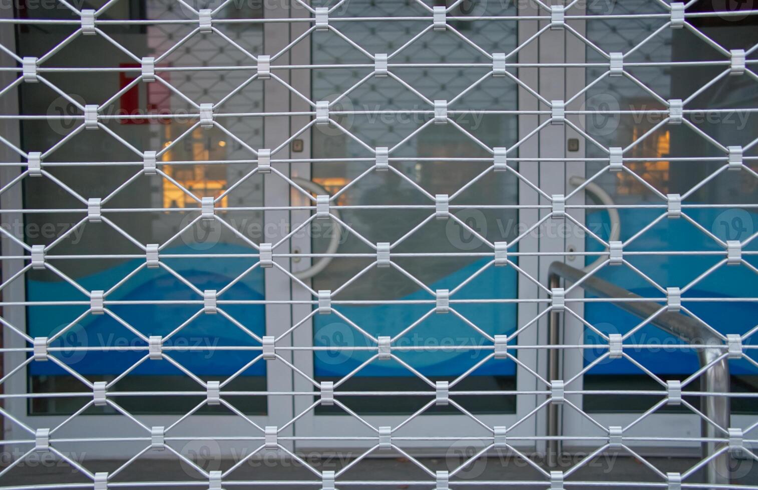 Close-Up of Security Gate with Glass Door Behind photo