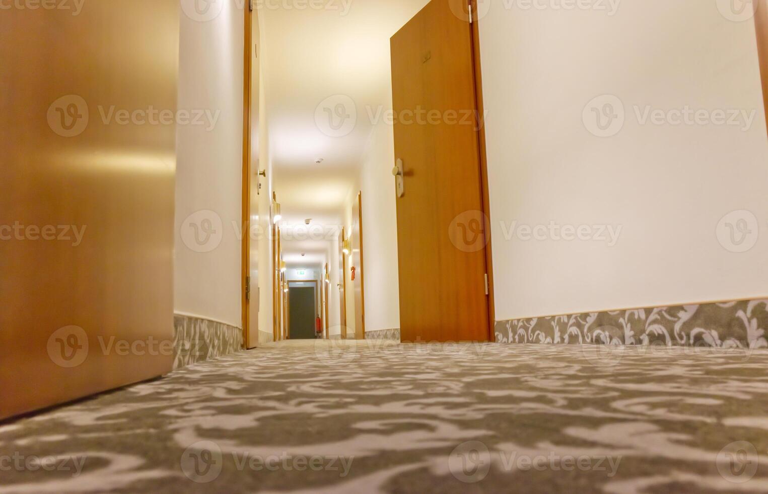 Modern Hotel Corridor with Wooden Doors photo