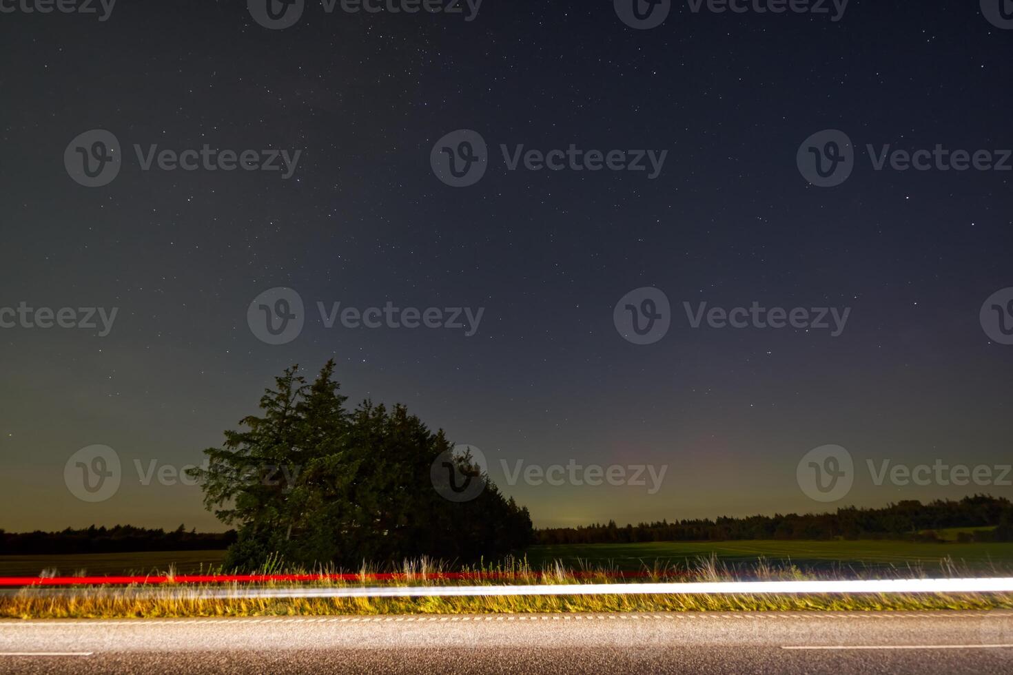 Starry Night Landscape with Northern Lights and Light Trails photo