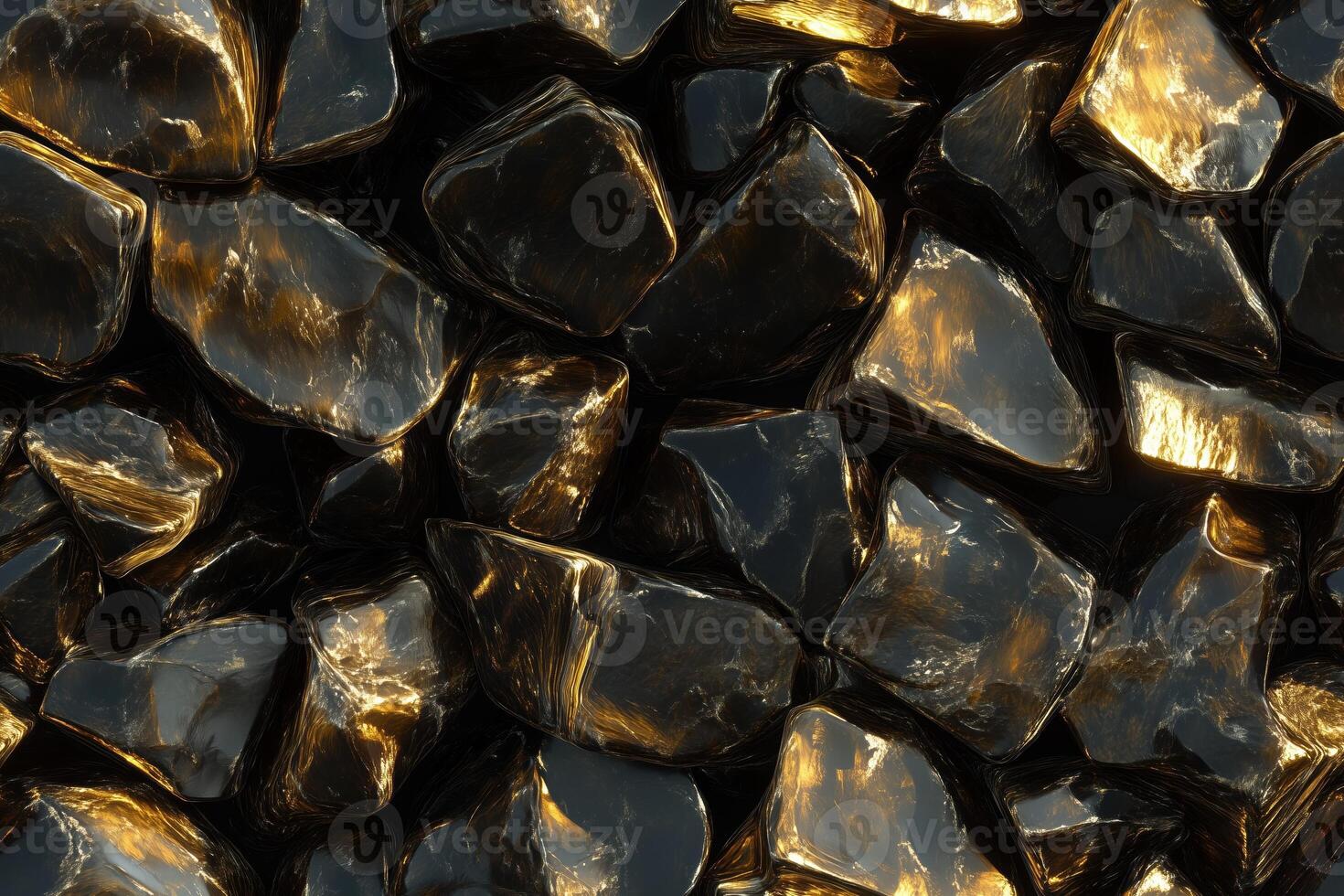 A black and gold background with many shiny rocks photo