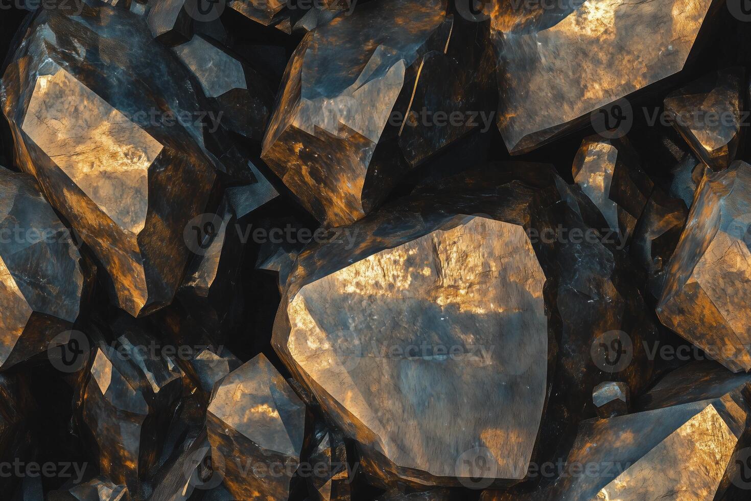 A large pile of gold and black rocks photo