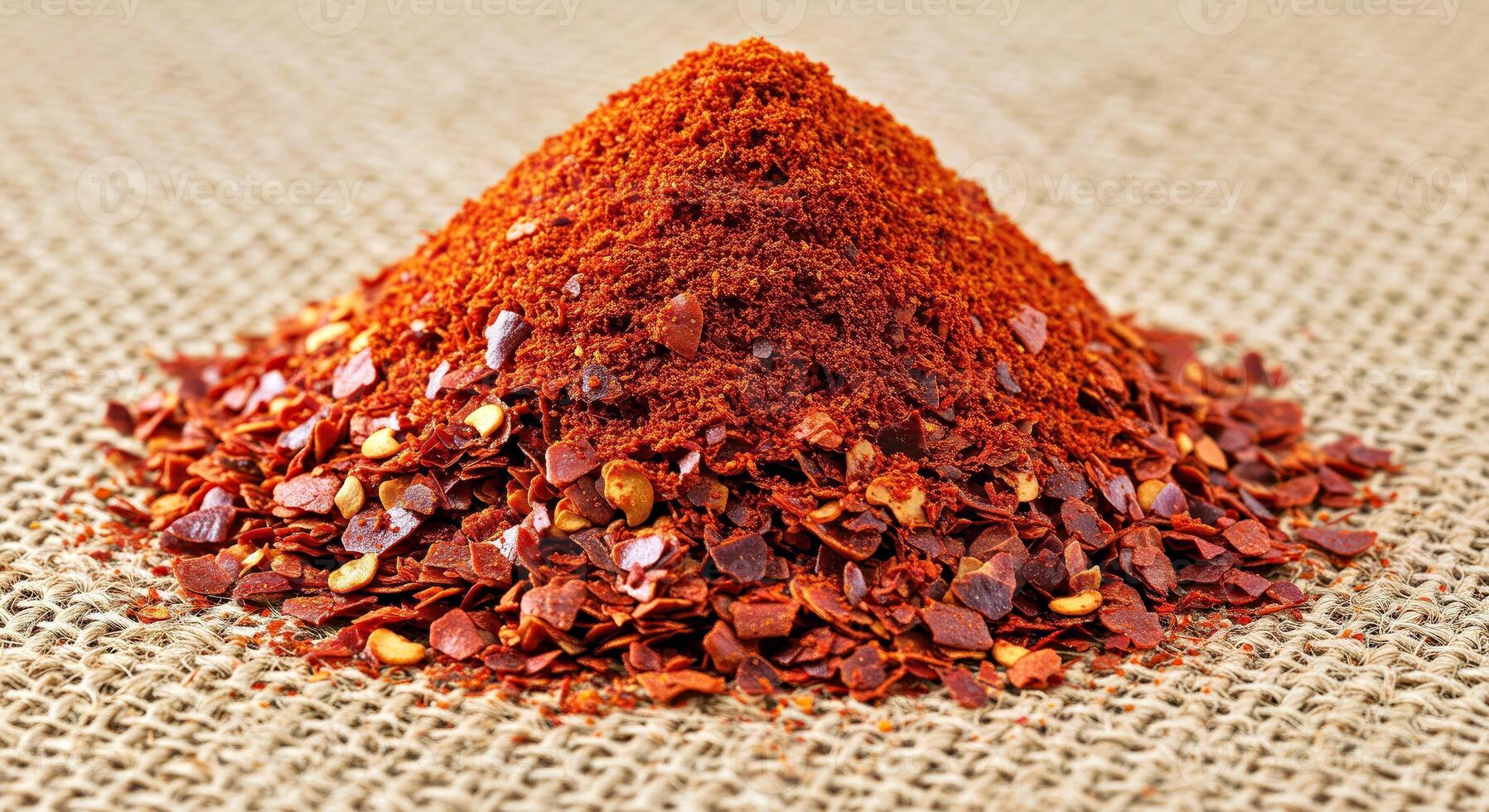 A pile of red chili powder on a table photo