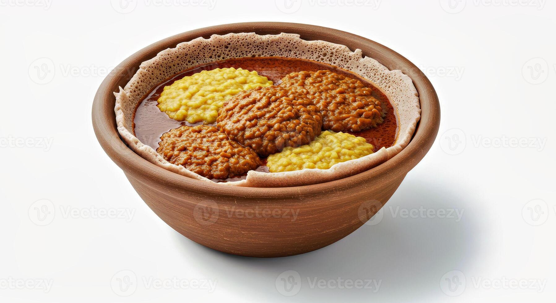 A brown pot with food in it photo