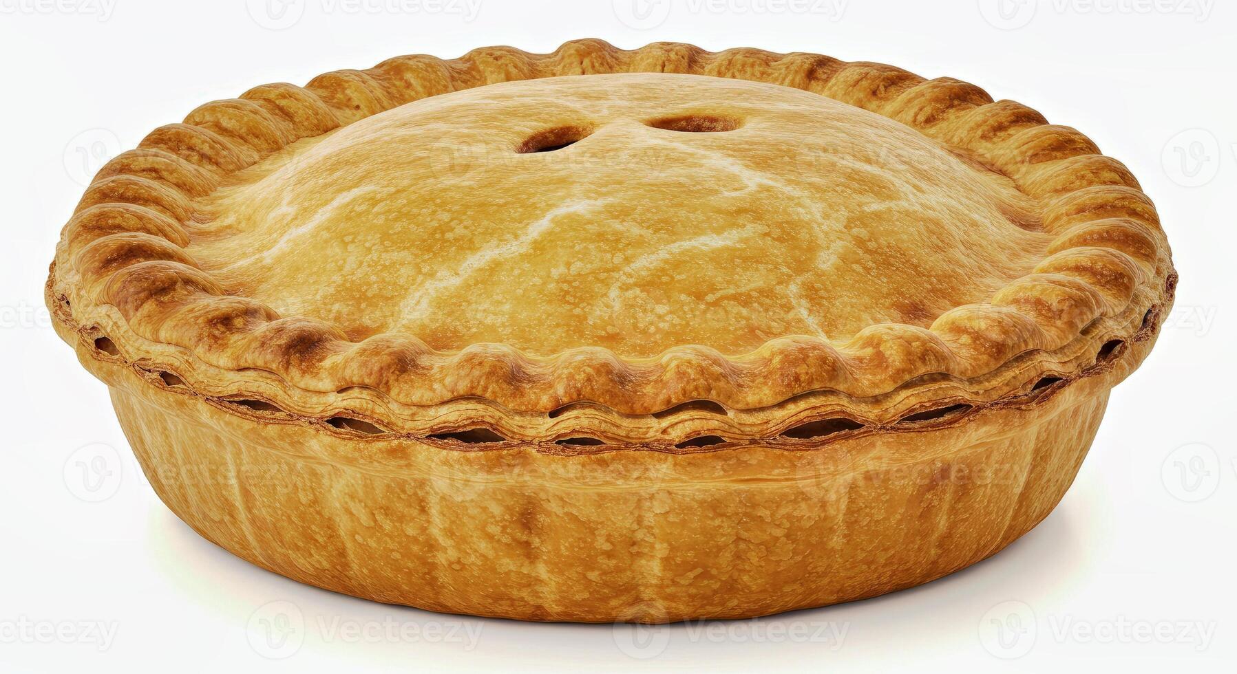 A pie is shown on a white background photo
