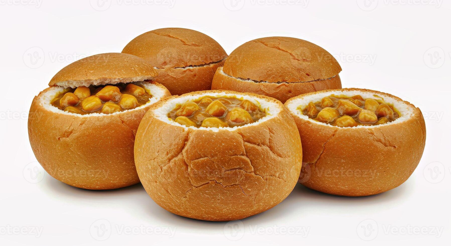 A bunch of bread filled with food photo