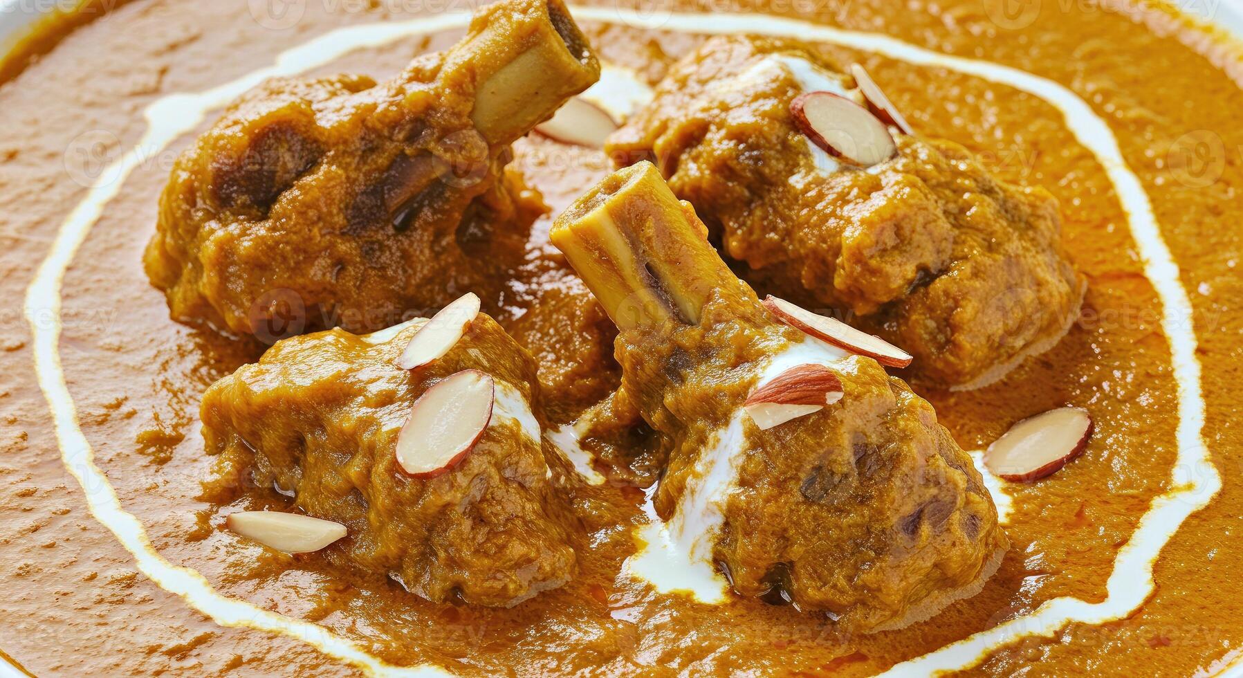 A plate of meat and sauce with almonds photo