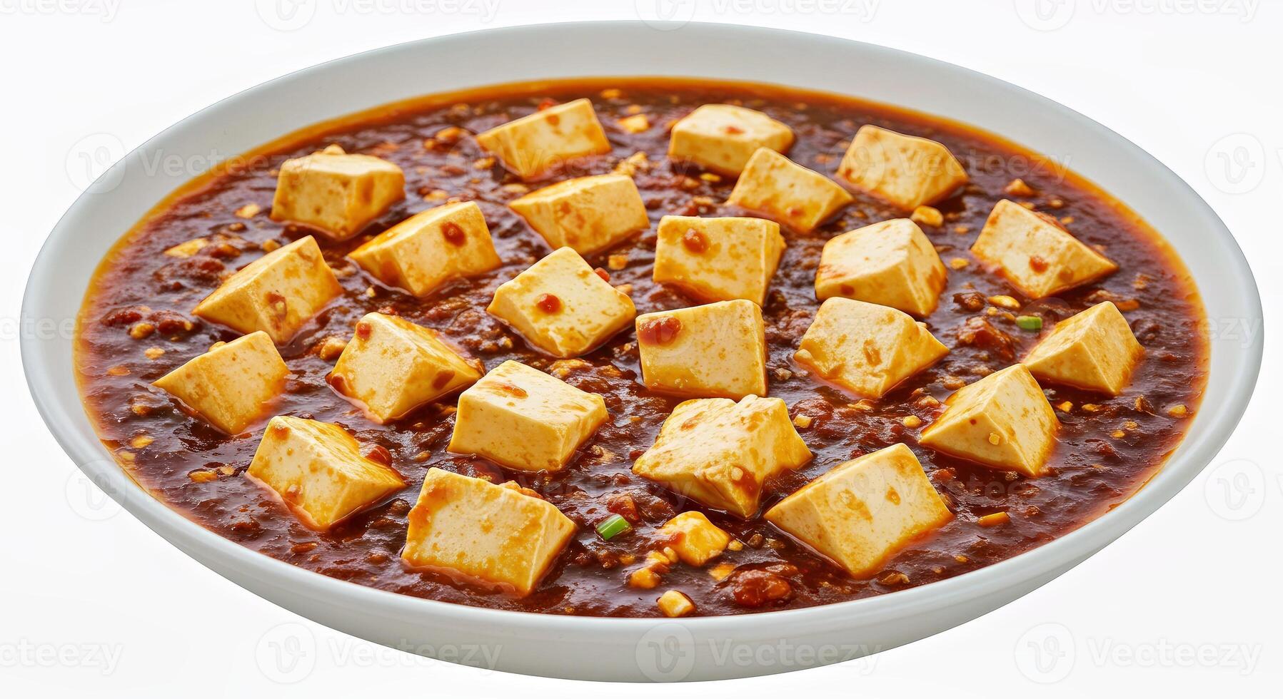 A bowl of tofu with sauce and chili photo