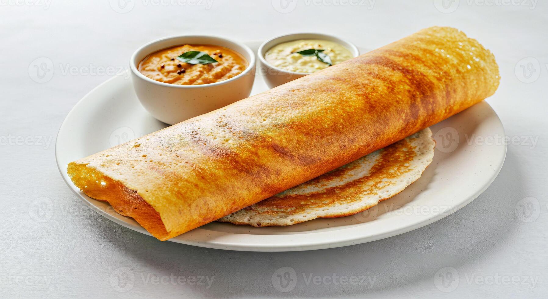 A large dosa on a white plate photo