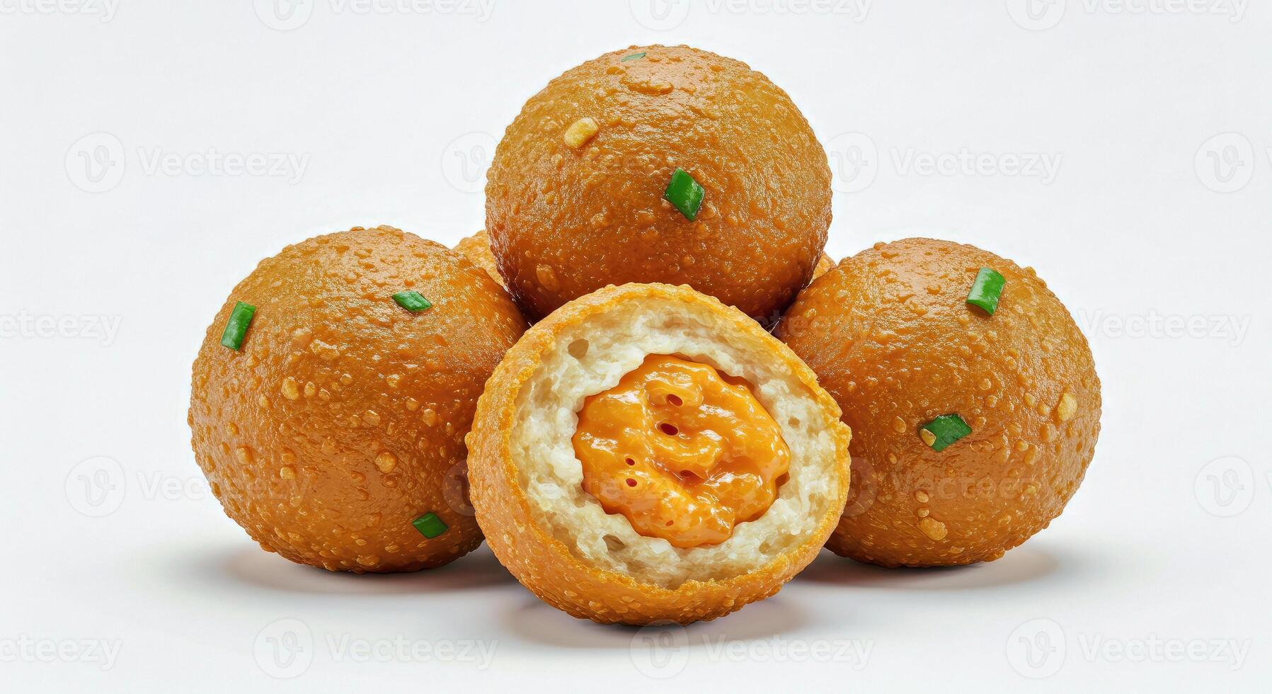 A pile of fried doughnuts with green onions photo