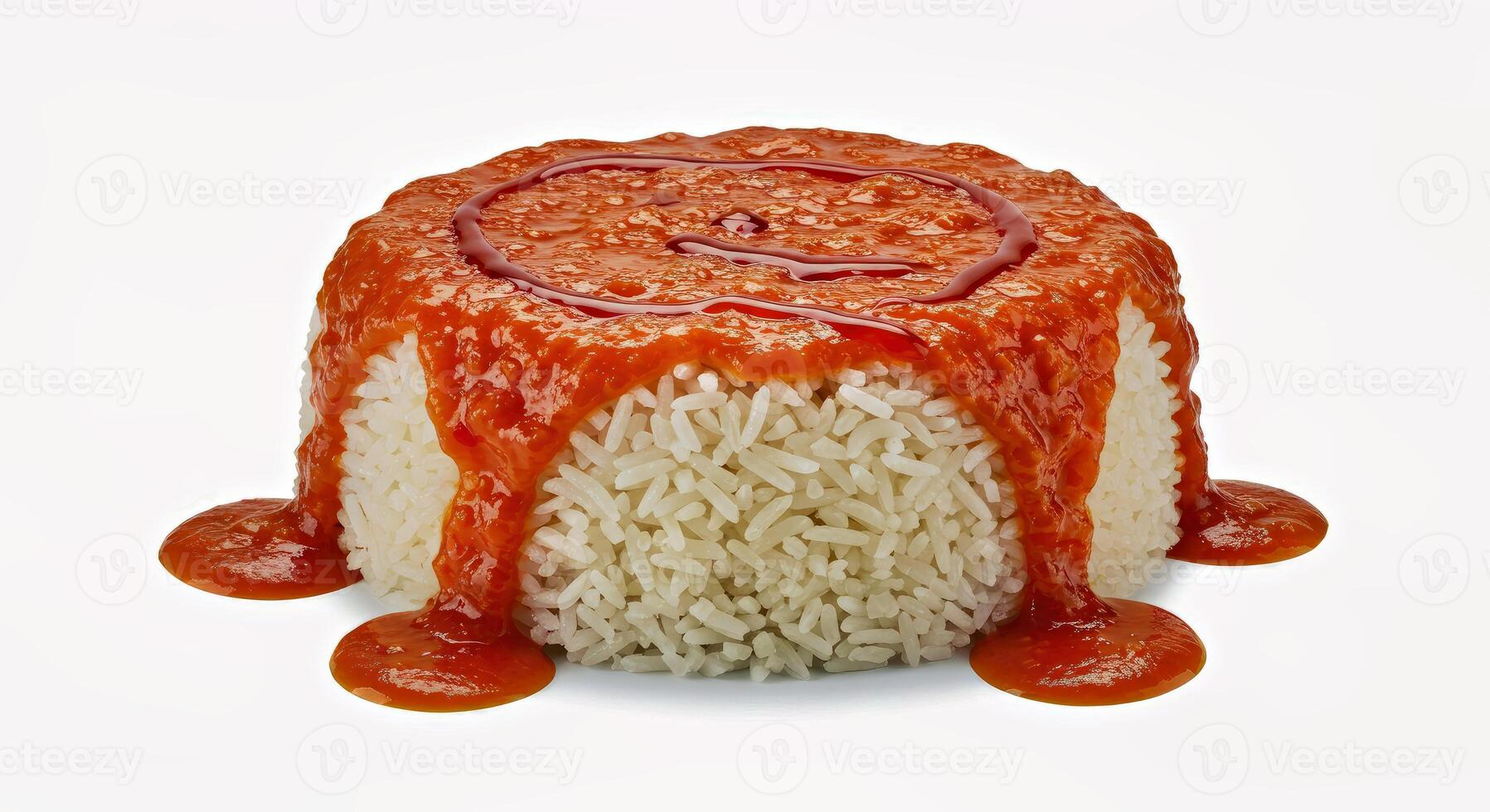 A rice cake with sauce on top photo