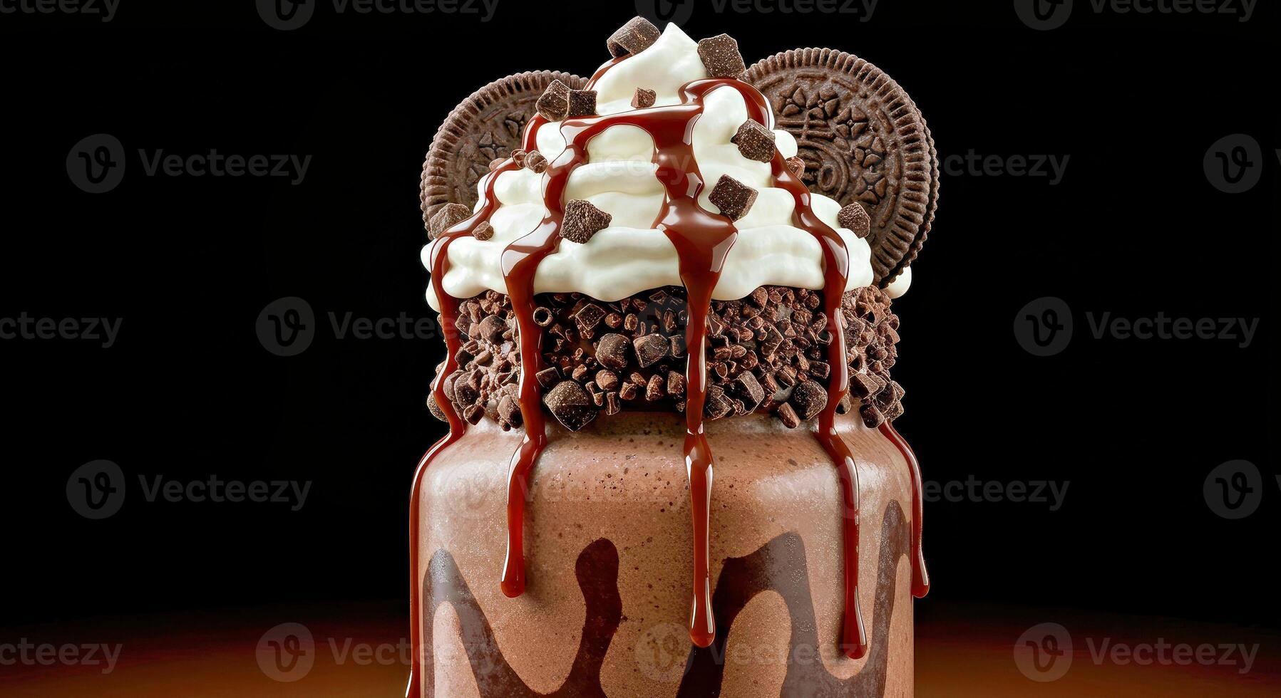 An oreo milkshake with chocolate drizzle and whipped cream photo