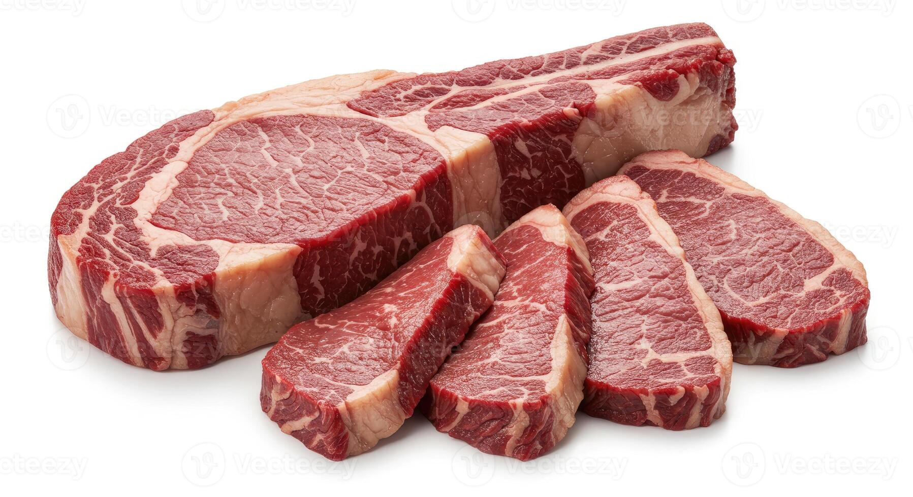 Steak cut into pieces on a white background photo