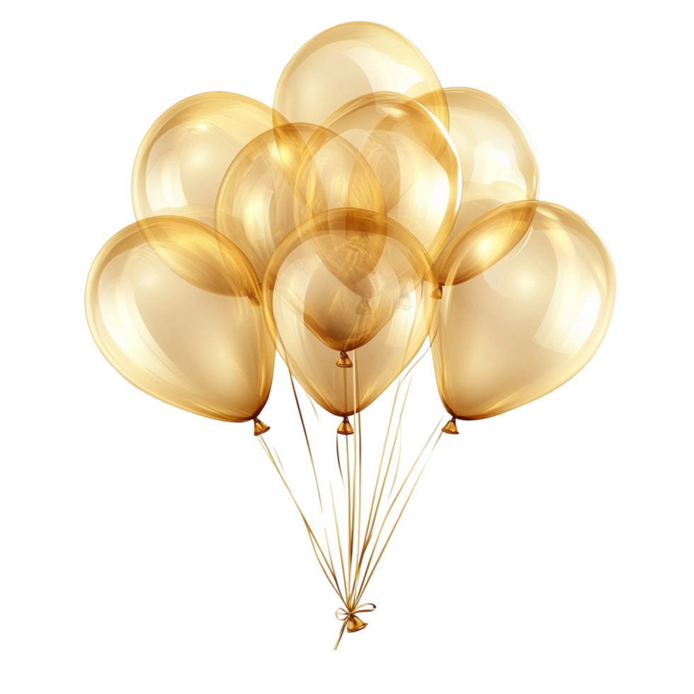 A bouquet of realistic transparent golden balloons, gracefully arranged png