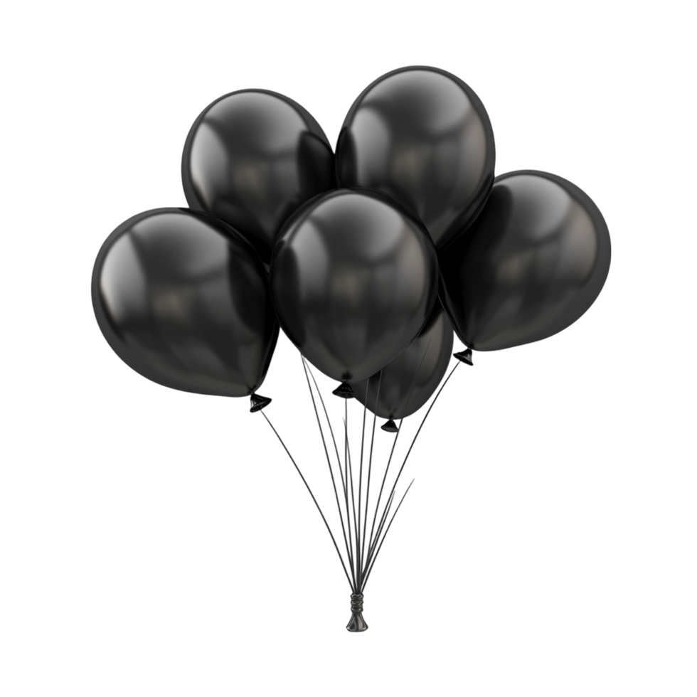 A bunch of realistic black balloons, set together, png