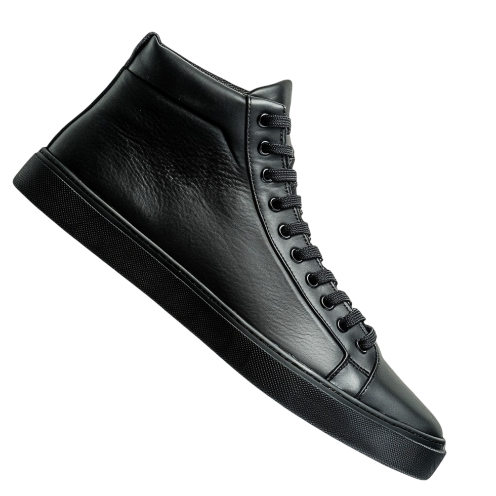 A black high-top sneaker for men, displayed png