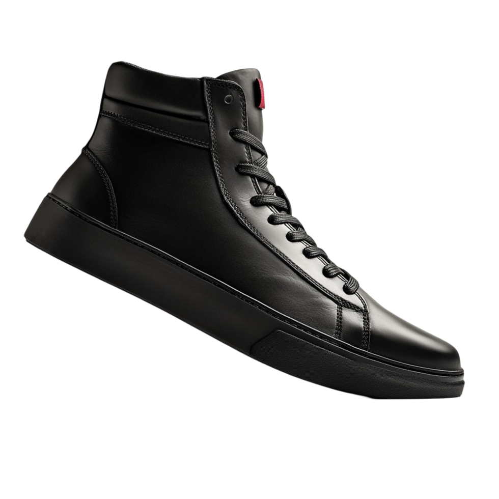 A black high-top sneaker for men, png