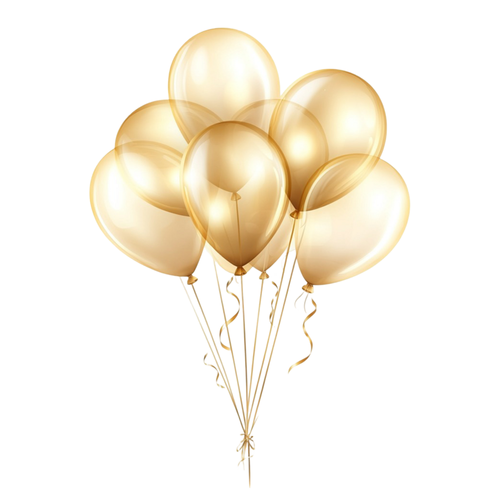 A bouquet of realistic transparent golden balloons, png