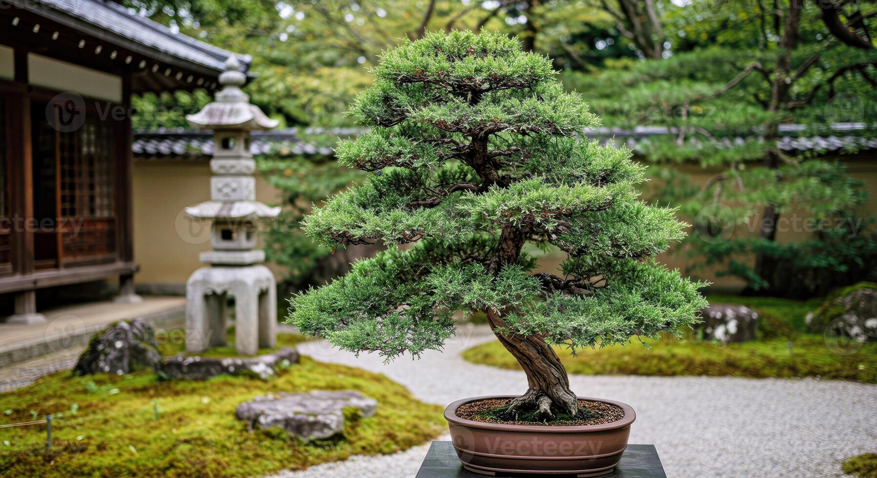 A bonsai tree in a japanese garden photo