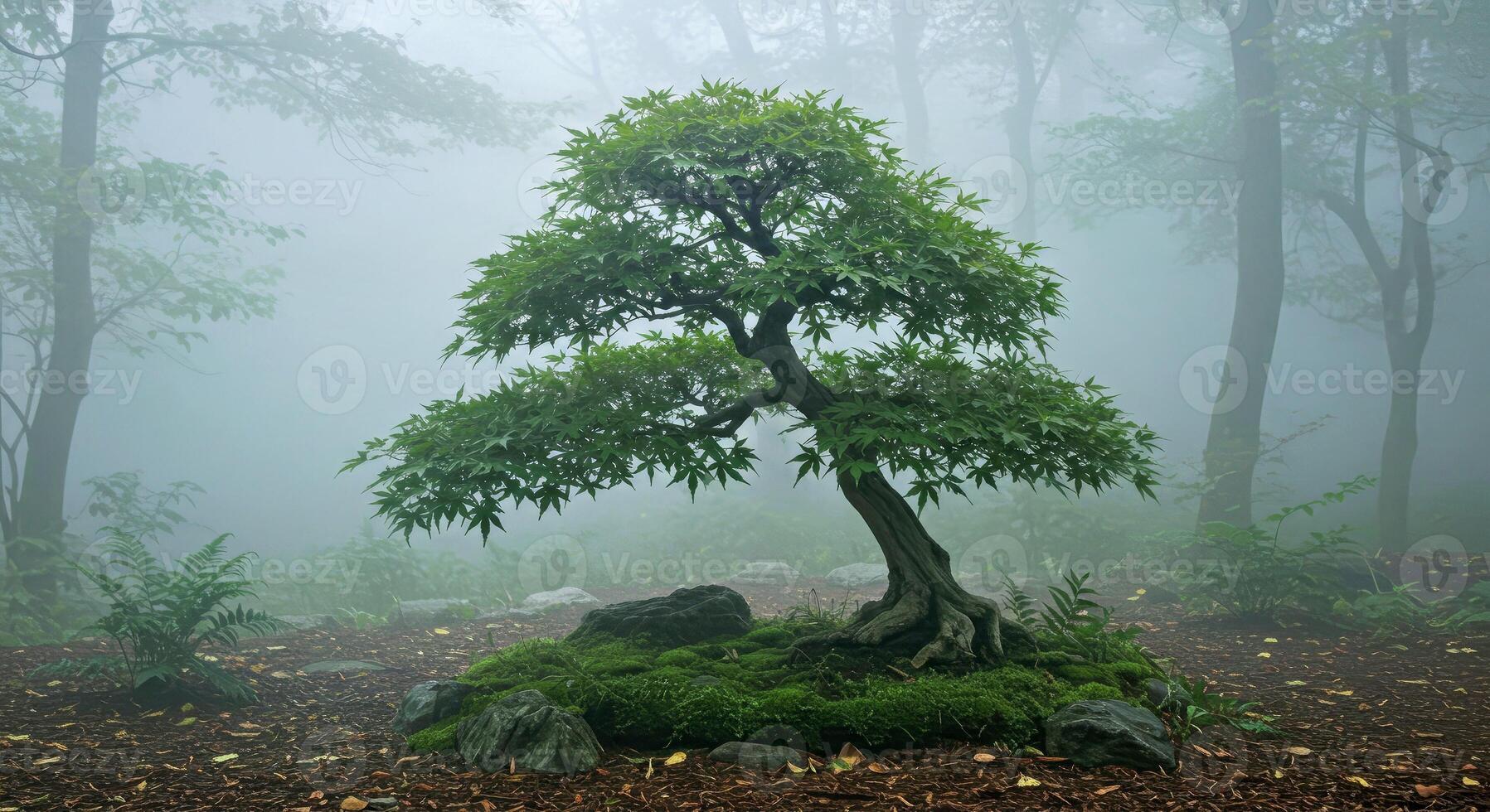 Bonsai tree in the fog photo
