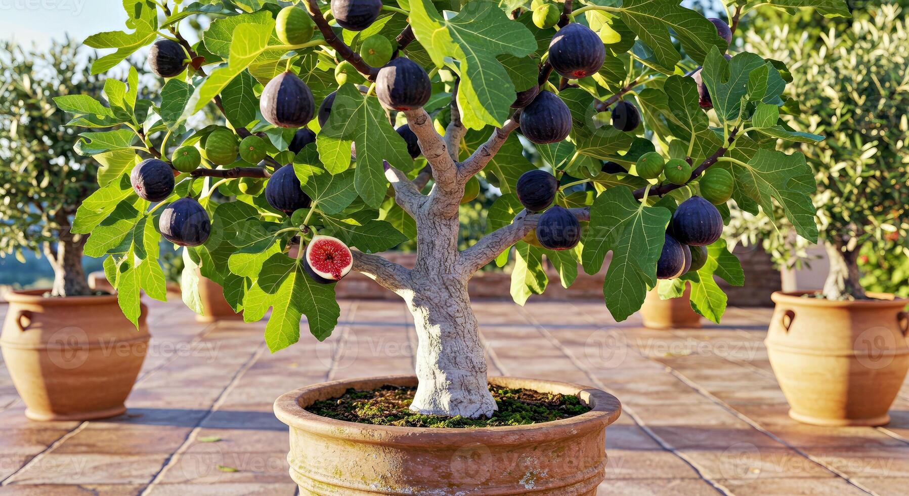 A potted fig tree with fruit on it photo