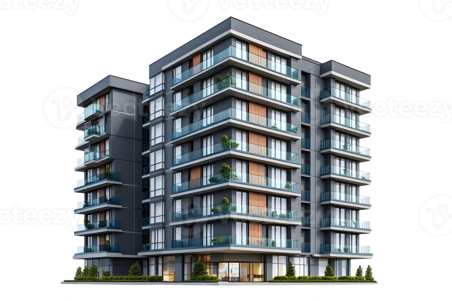 Modern Luxury Apartment Building with Spacious Balconies and Stunning Architectural Design png