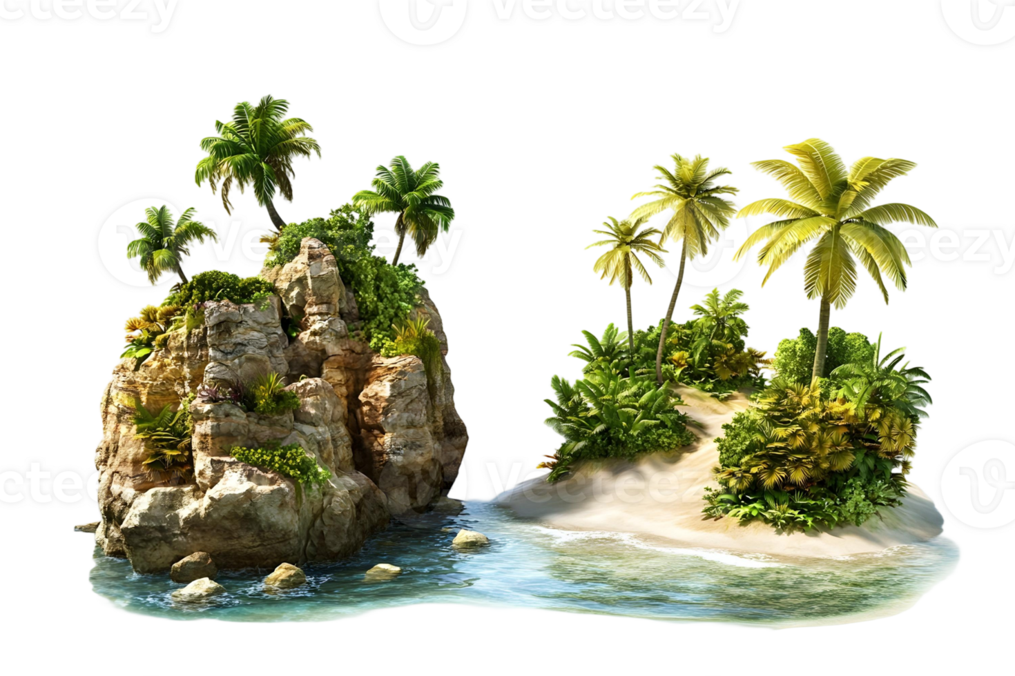 Stunning Tropical Island Paradise with Lush Vegetation and Palm Trees png