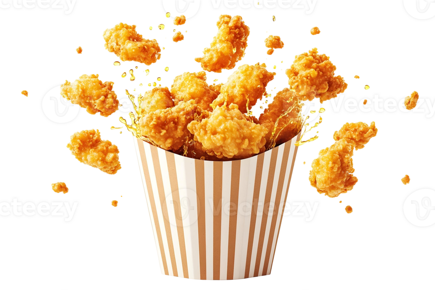 Crispy Fried Chicken Nuggets Splashing in Striped Paper Container Delicious Fast Food Meal png
