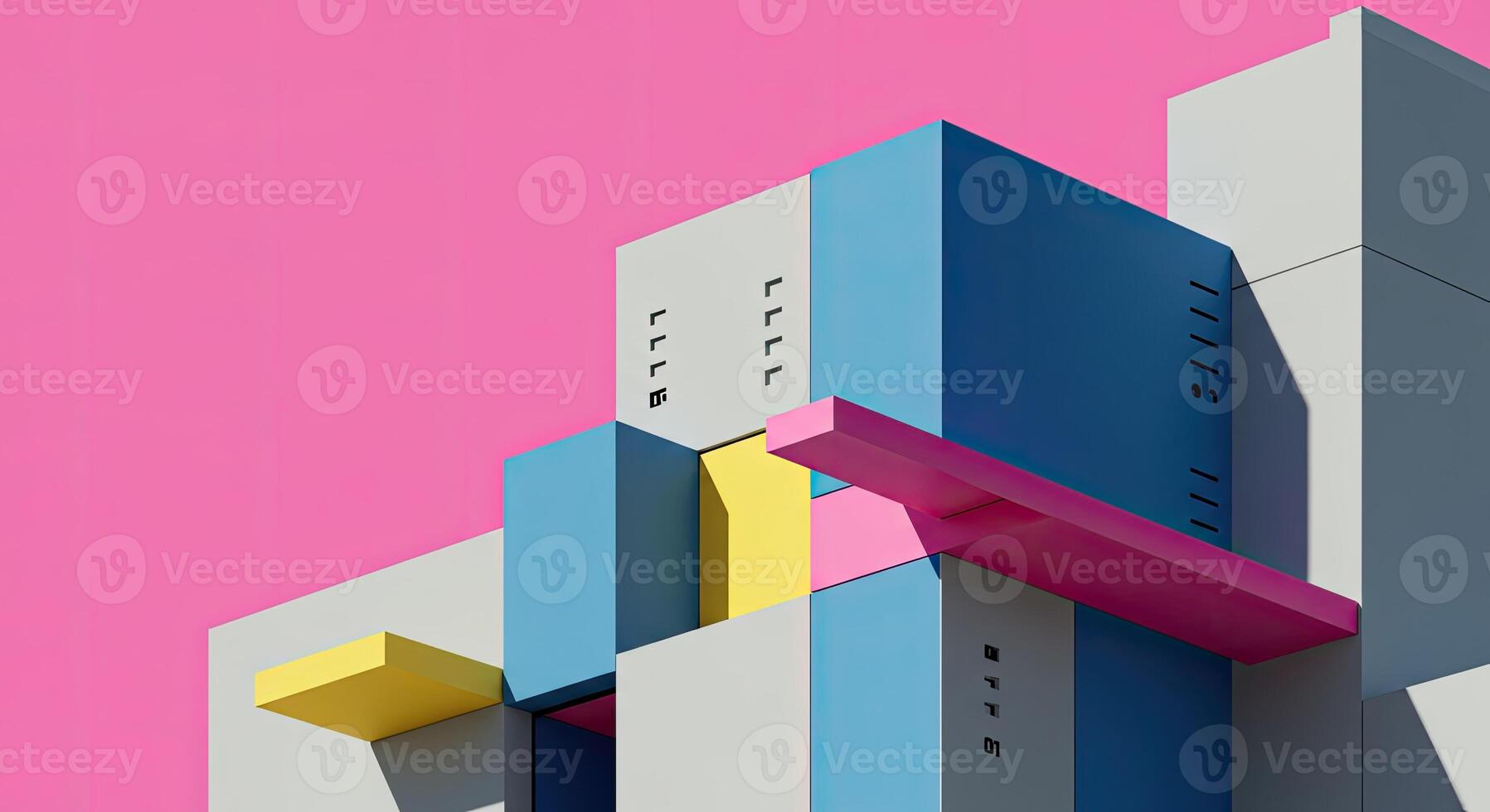 A colorful building with a pink background photo