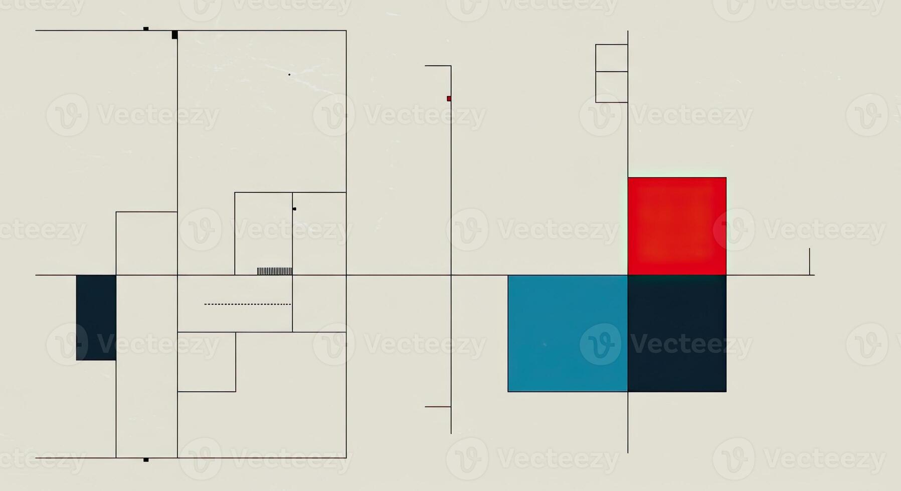 A drawing of a square with red, blue and black squares photo