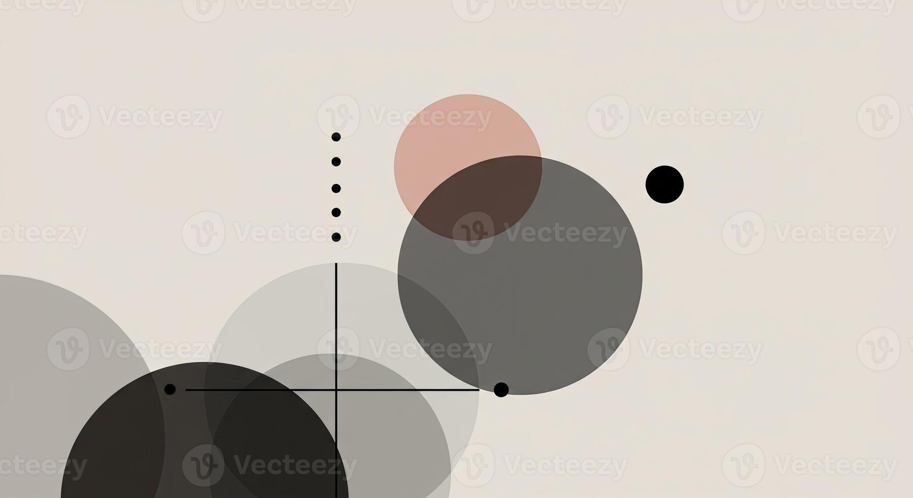 A black and white abstract painting with circles and dots photo