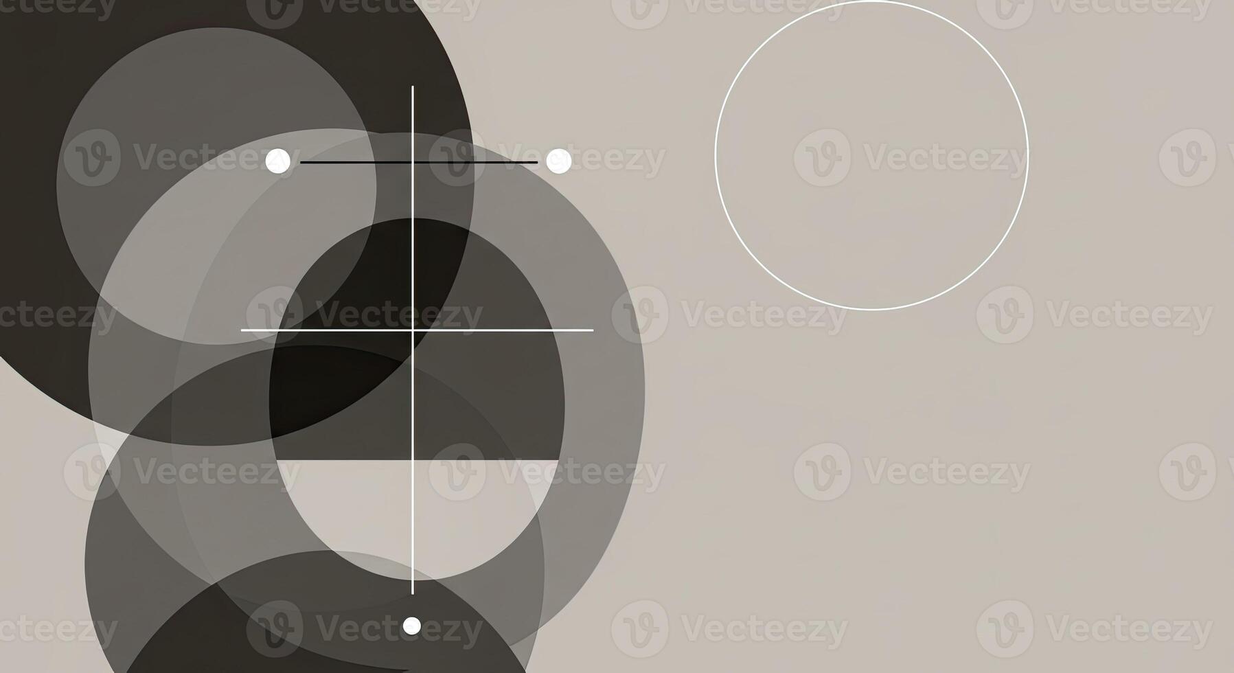 A black and white abstract painting with circles and a white circle photo