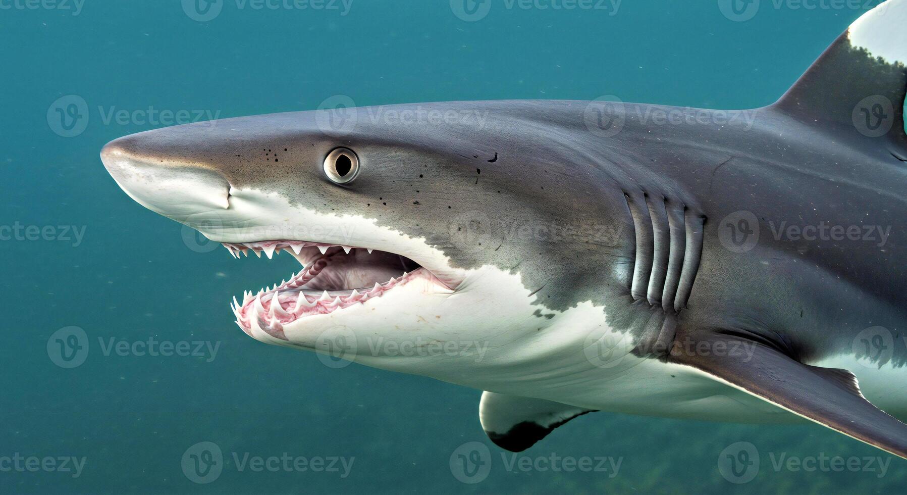 A shark with its mouth open and its teeth showing photo