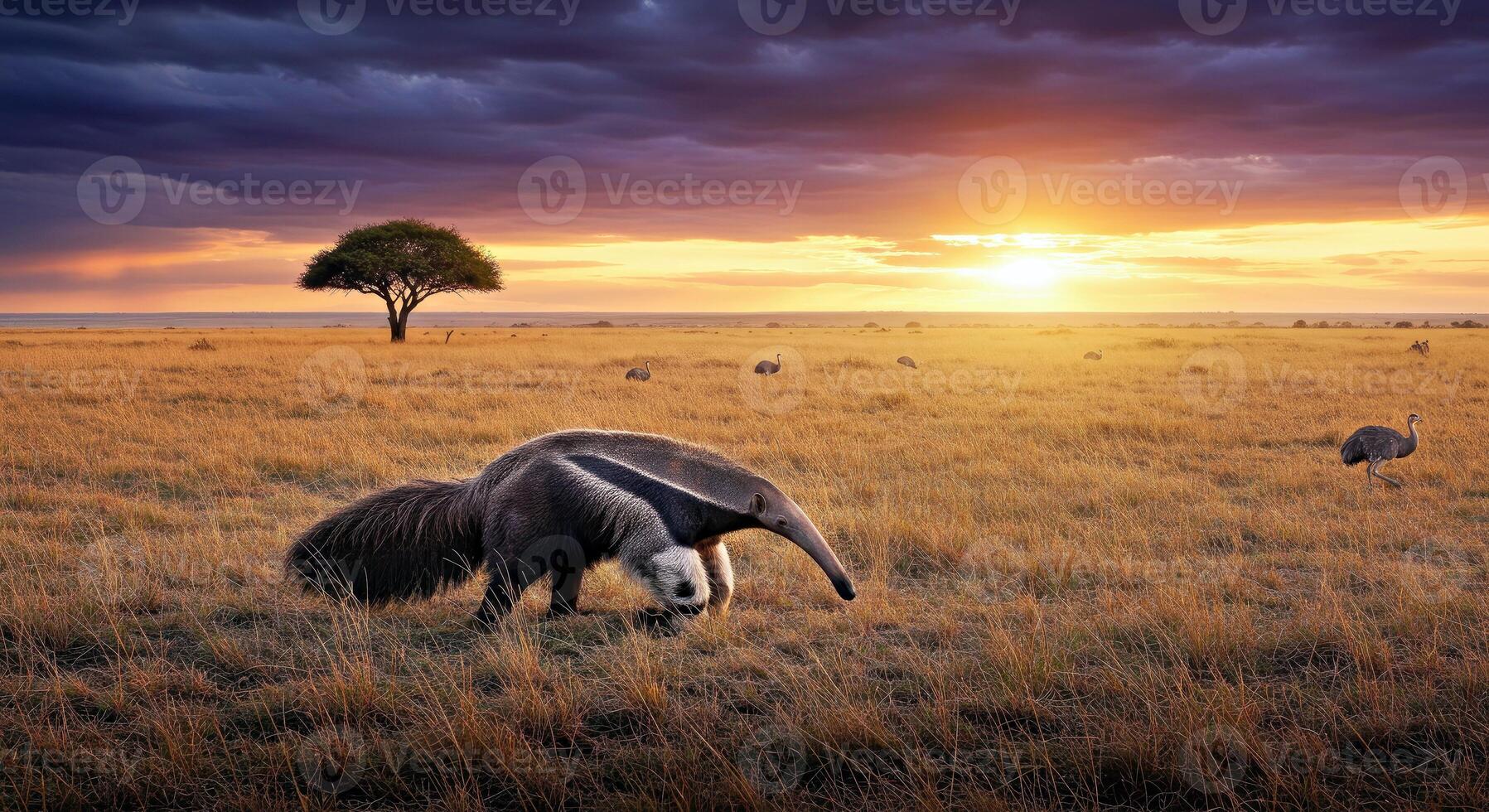 A large anteater in the middle of a field photo