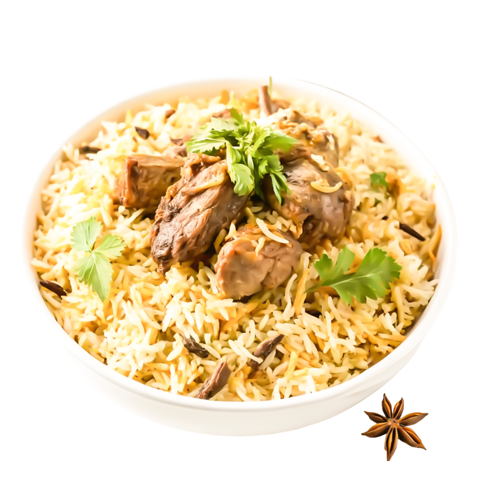 Delicious Mutton Biryani in Bowl, Aromatic Indian Cuisine Food Photography png